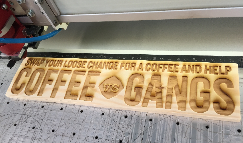Kenco - Coffee Vs Gangs campaign, laser engraved wooden signs